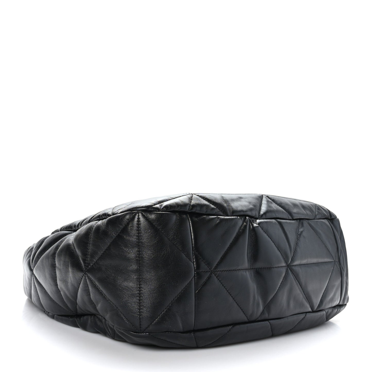 Nappa Triangle Stitched Patchwork Large Zippered Hobo Bag Black