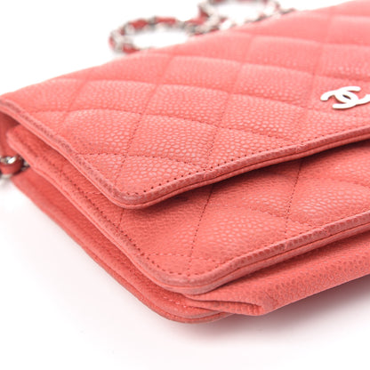 Chanel Iridescent Caviar Quilted Wallet On Chain WOC Coral 13 of 16