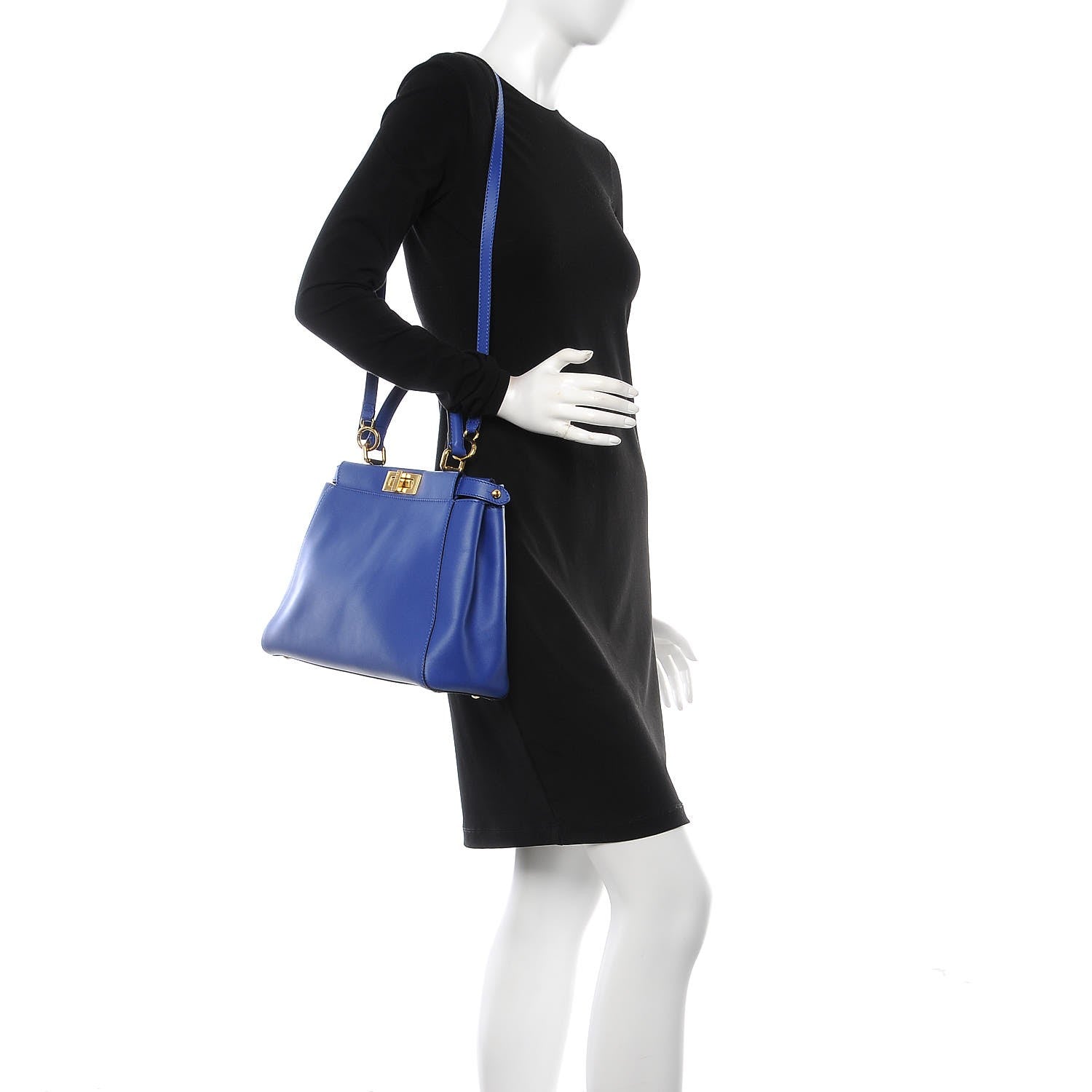 Fendi Vitello Morgan Fabric Jacquard Pequin Medium Peekaboo Iconic Satchel Blue Neon Tobacco 3 of 10