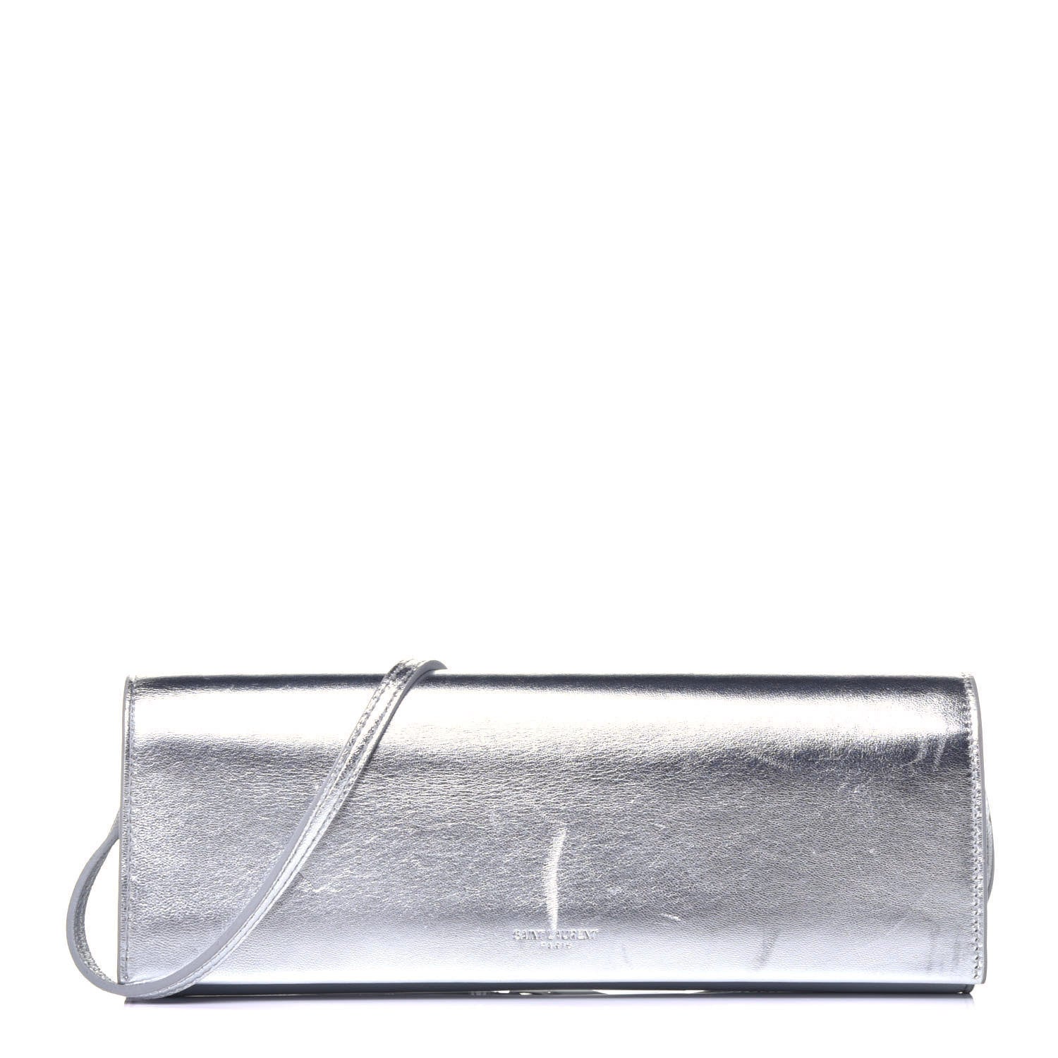 Saint Laurent Metallic Nappa Silk Fetiche Clutch Argento 1 of 9