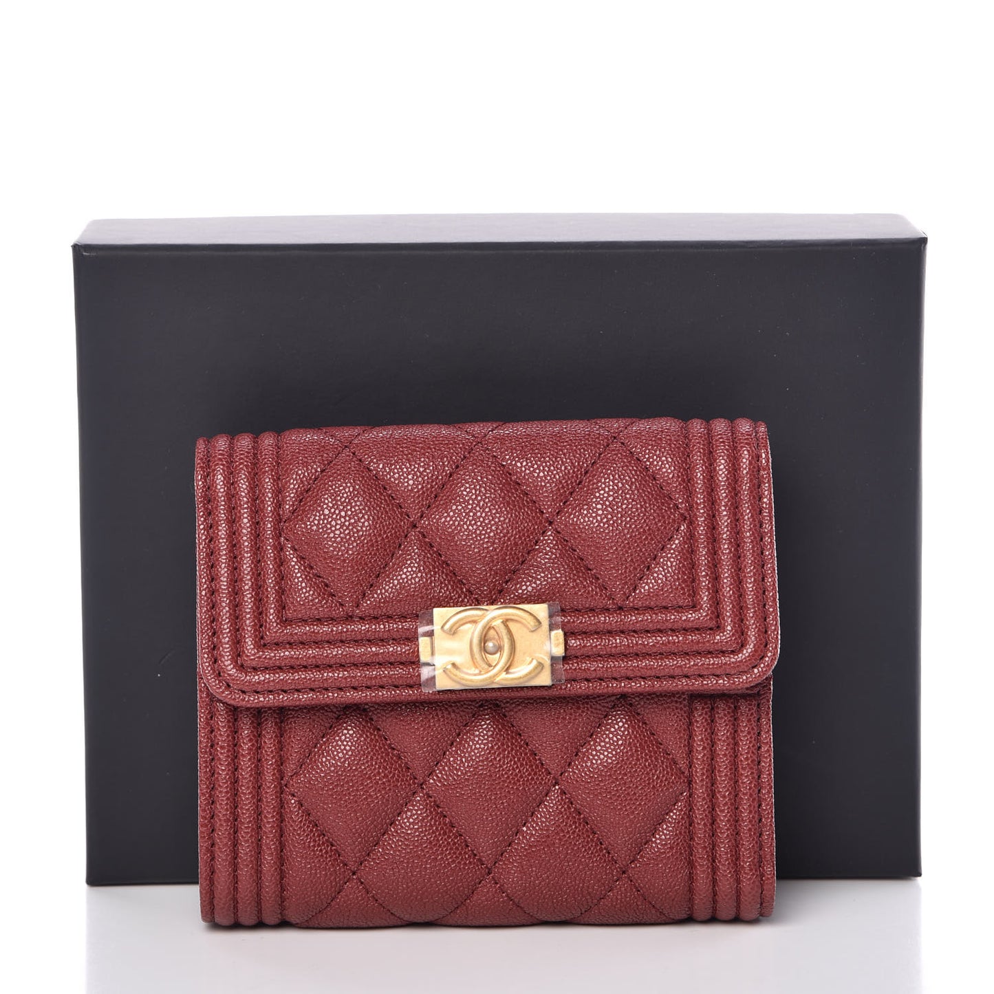 Caviar Quilted Compact Boy Wallet Burgundy