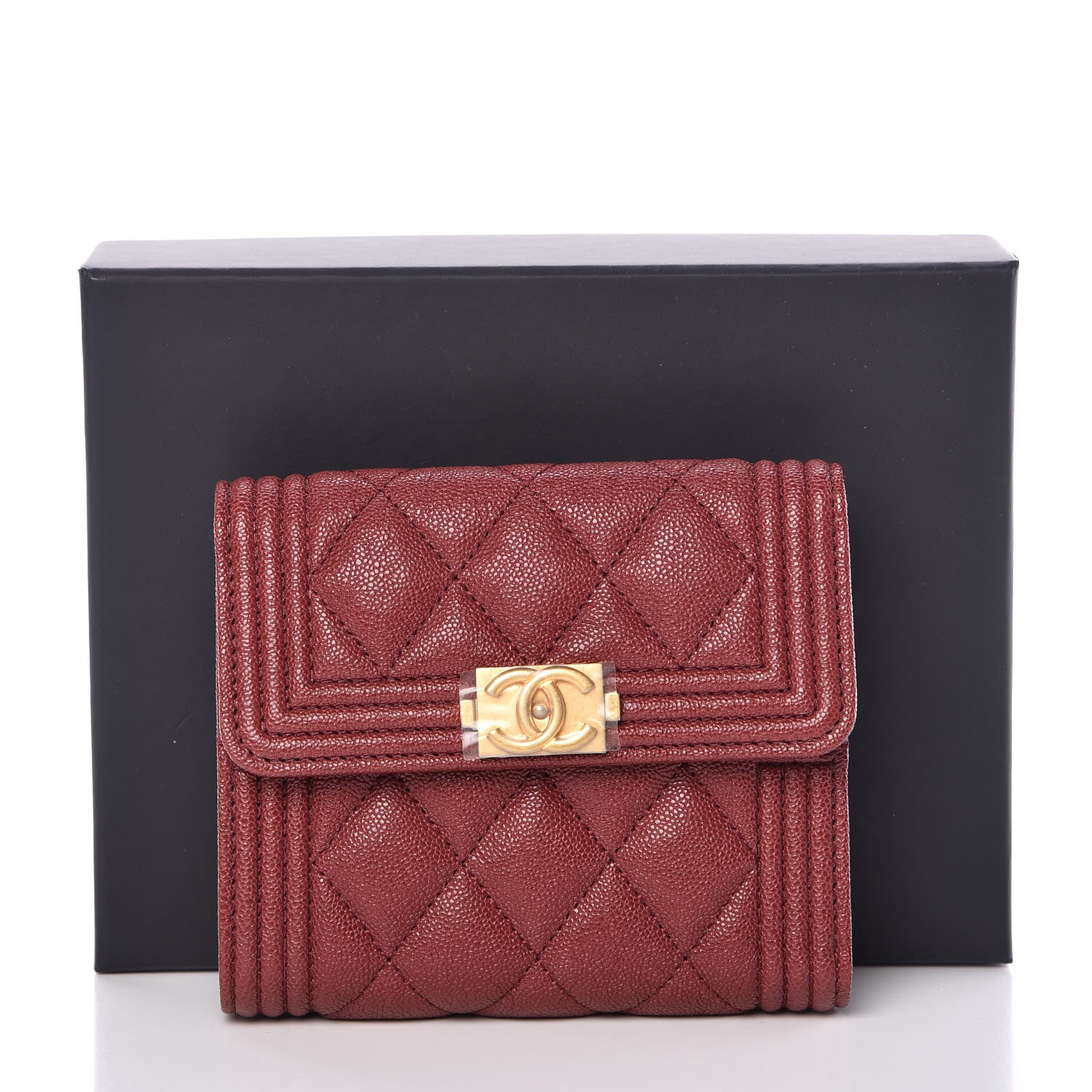 Chanel Caviar Quilted Compact Boy Wallet Burgundy 9 of 9