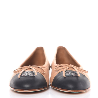 Chanel Lambskin Cap Toe Ballerina Flats 38.5 Beige Black 2 of 10