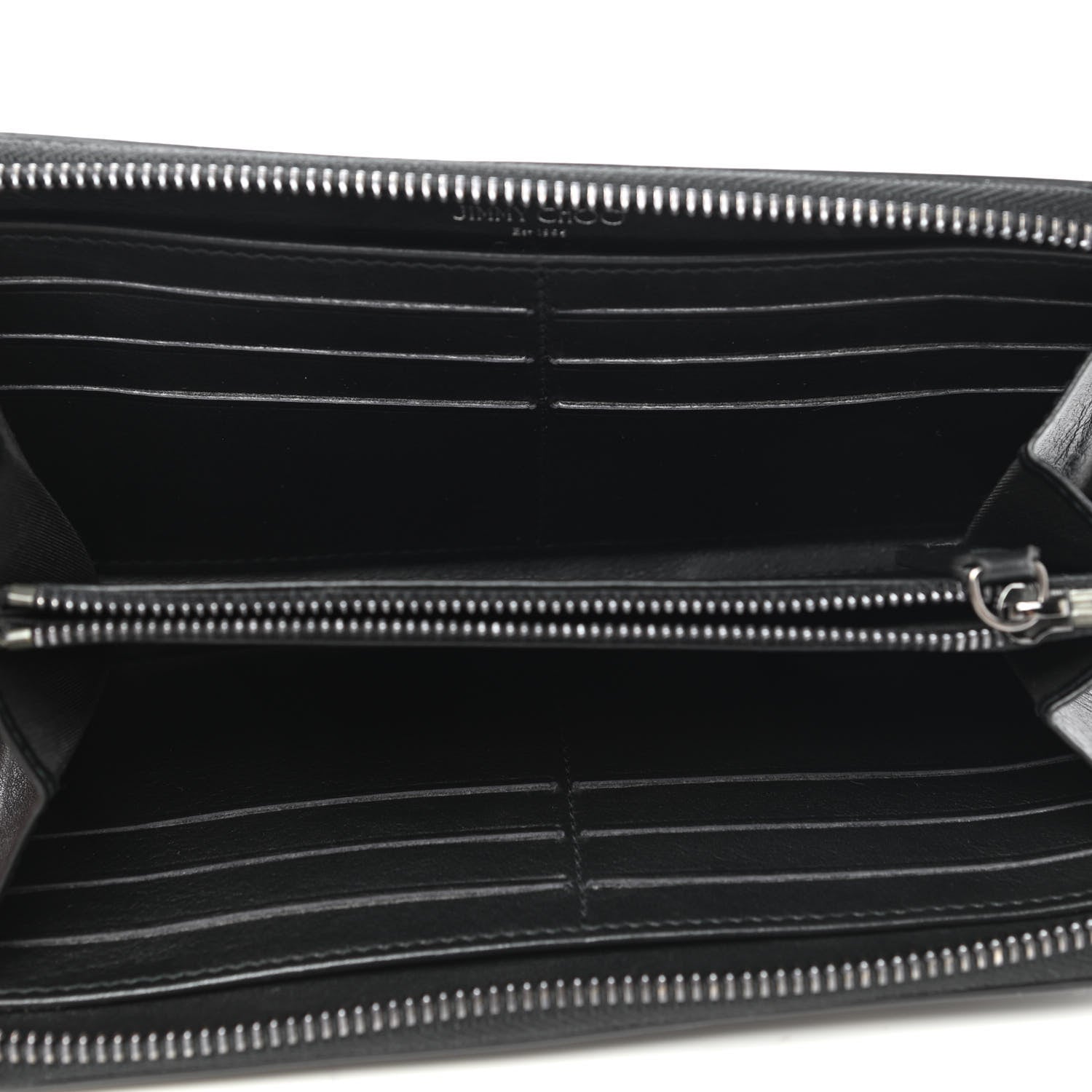 Jimmy Choo Calfskin Filipa Star Perforated Zip Around Wallet Black Brown 5 of 10