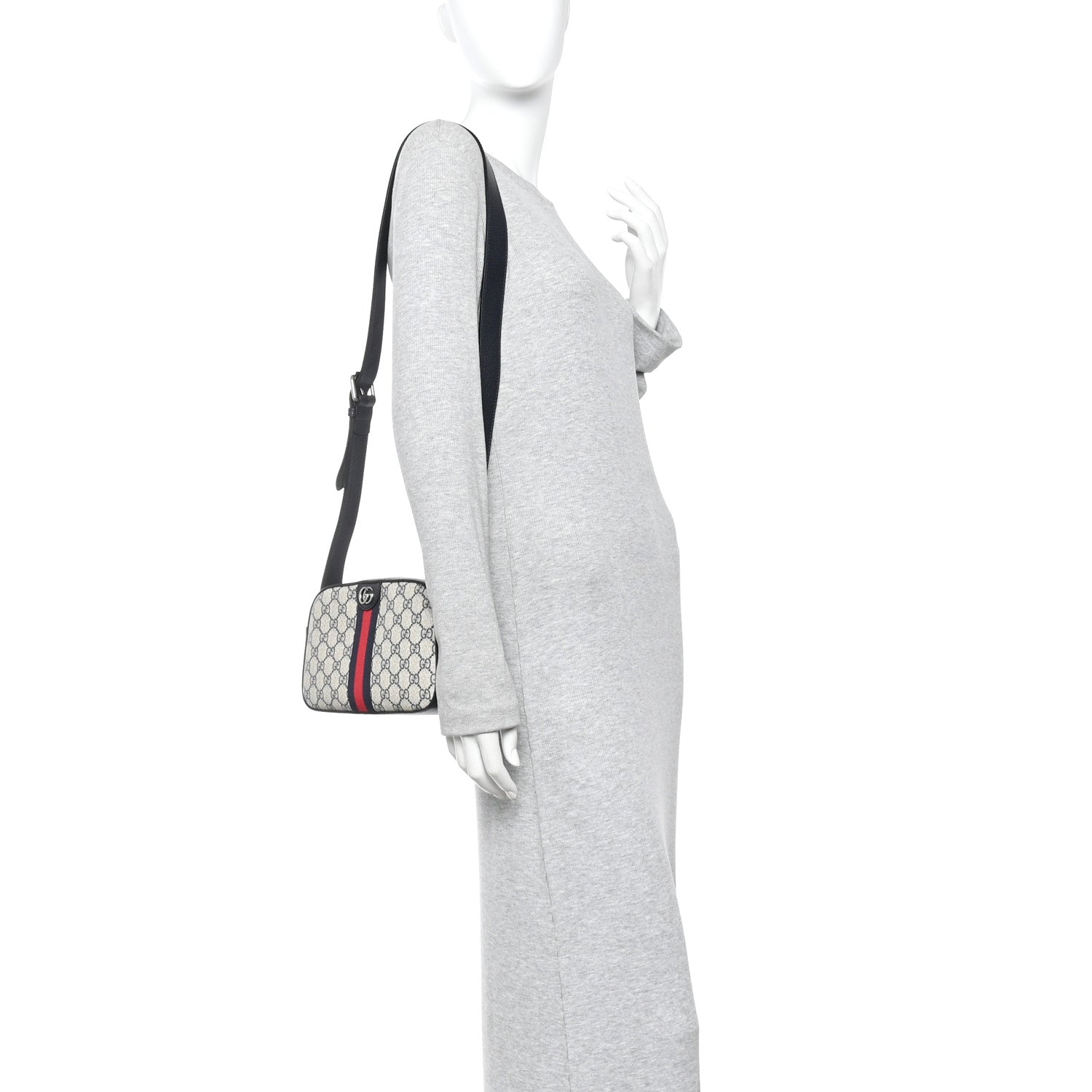 Gucci GG Supreme Monogram Textured Dollar Calfskin Web Small Ophidia Camera Bag Beige Blue 2 of 9