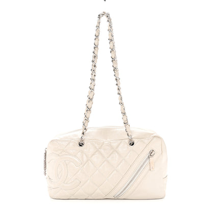 Chanel Aged Calfskin Quilted Cotton Club Bowler Pearl 1 of 15