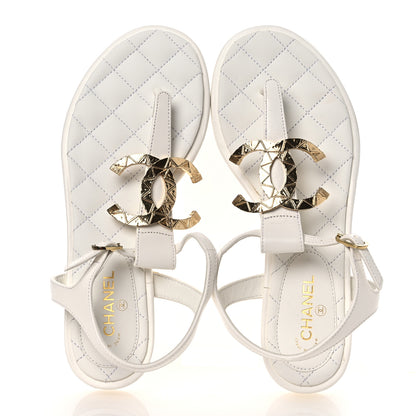 Chanel Lambskin CC Thong Sandals 36 White 2 of 11