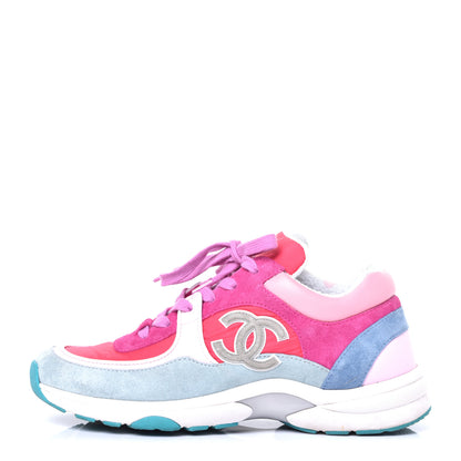 Chanel Nylon Lambskin Suede Calfskin CC Sneakers 38.5 Fuchsia Pink 1 of 9