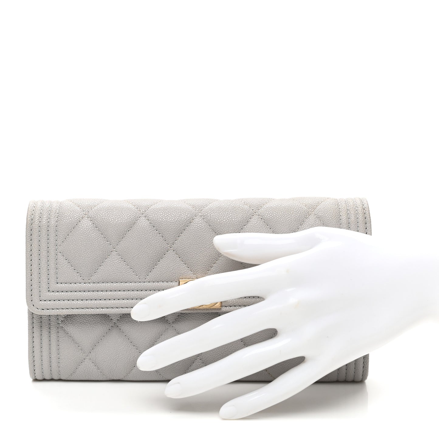 Caviar Quilted Large Boy Gusset Flap Wallet Grey