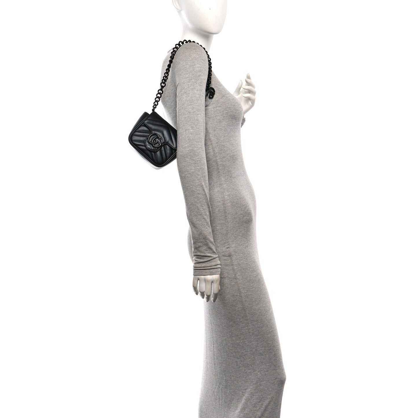 Calfskin Matelasse Monochrome GG Marmont Chain Belt Bag Black