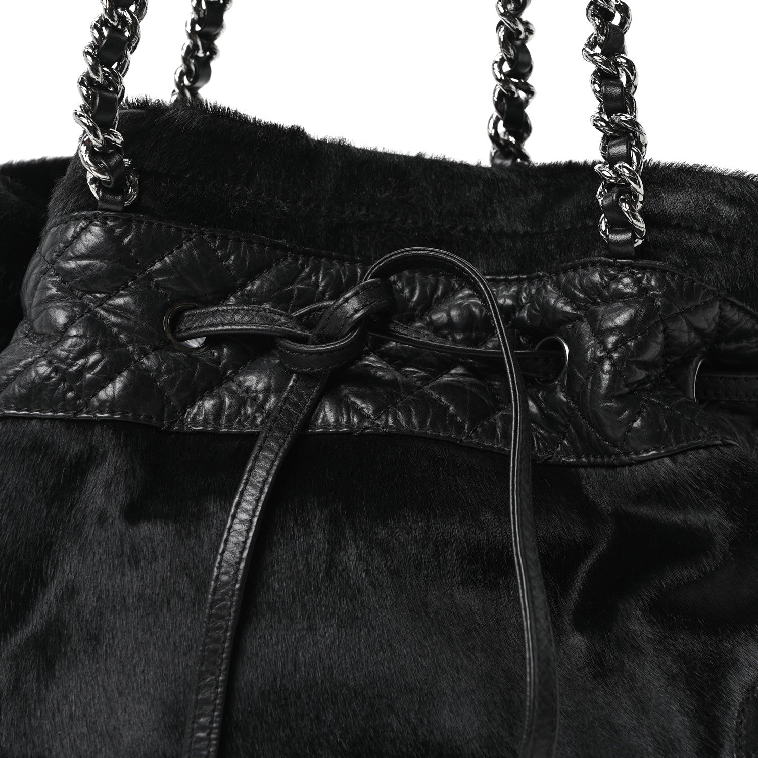 Chanel Aged Calfskin Pony Hair Quilted Small Miss Pony Drawstring Tote Black 8 of 10