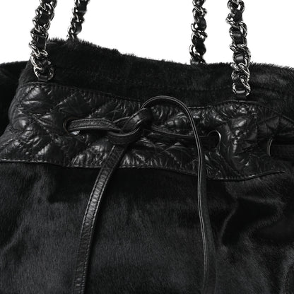 Chanel Aged Calfskin Pony Hair Quilted Small Miss Pony Drawstring Tote Black 8 of 10