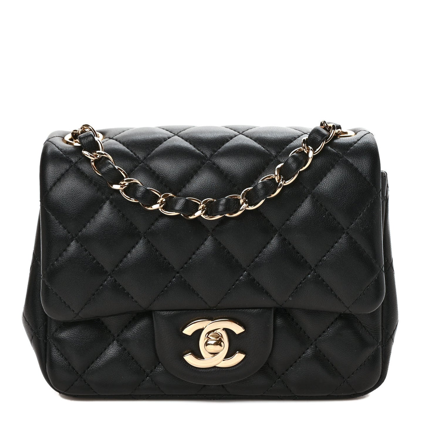 Lambskin Quilted Mini Square Flap Black