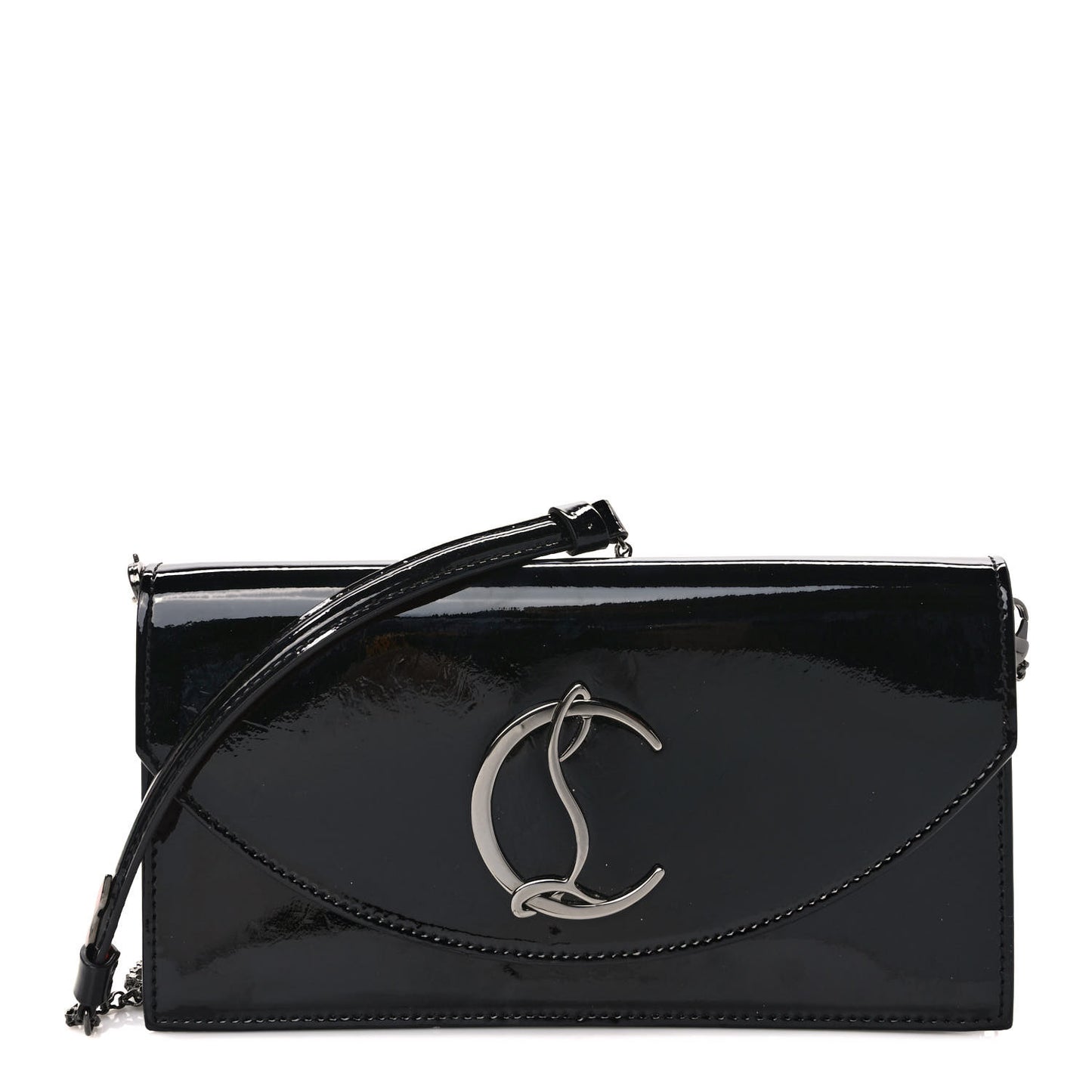 Patent Calfskin Loubi54 Crossbody Clutch Black