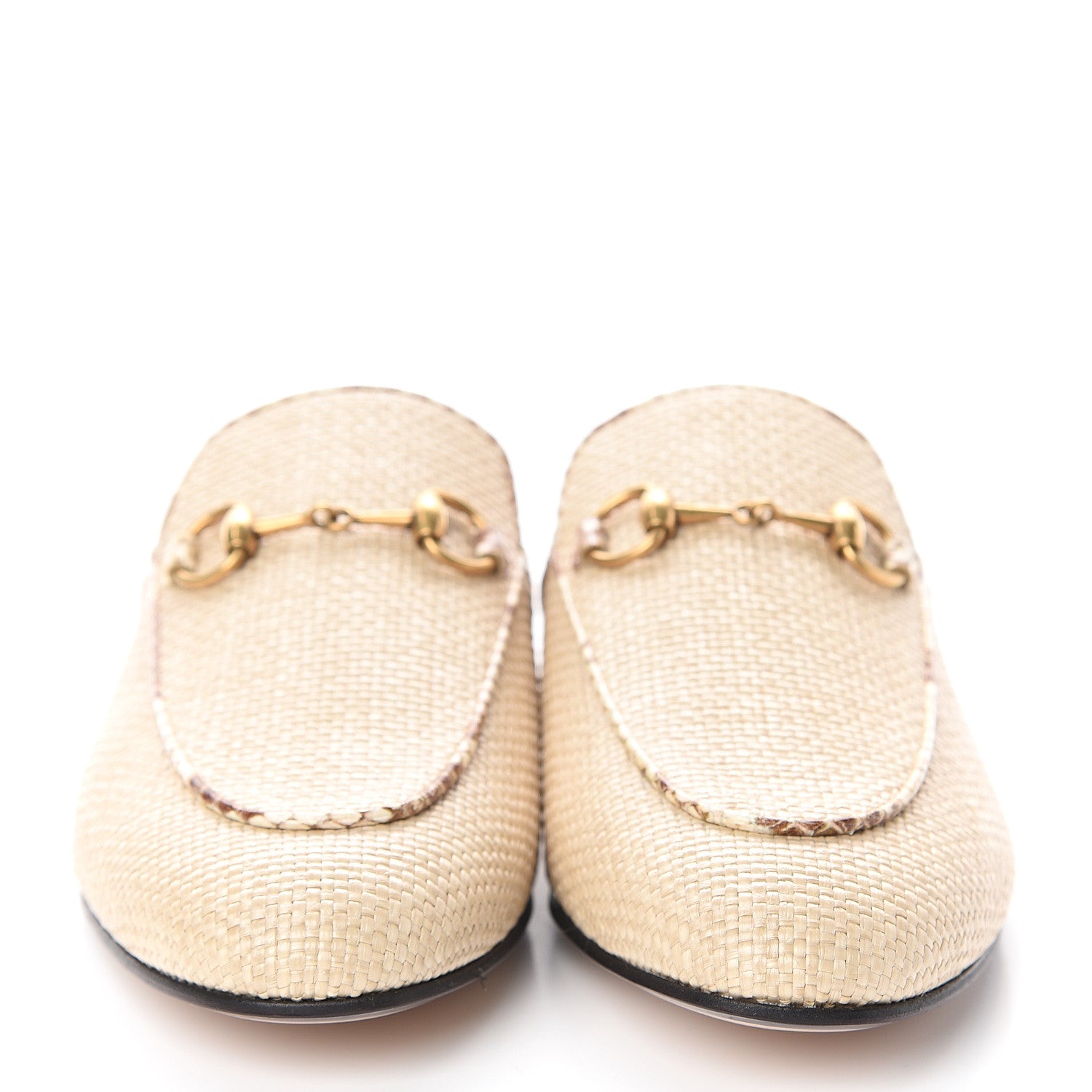 Gucci Straw Elaphe Womens Princetown Slippers 37 Natural Cream Brown 2 of 7