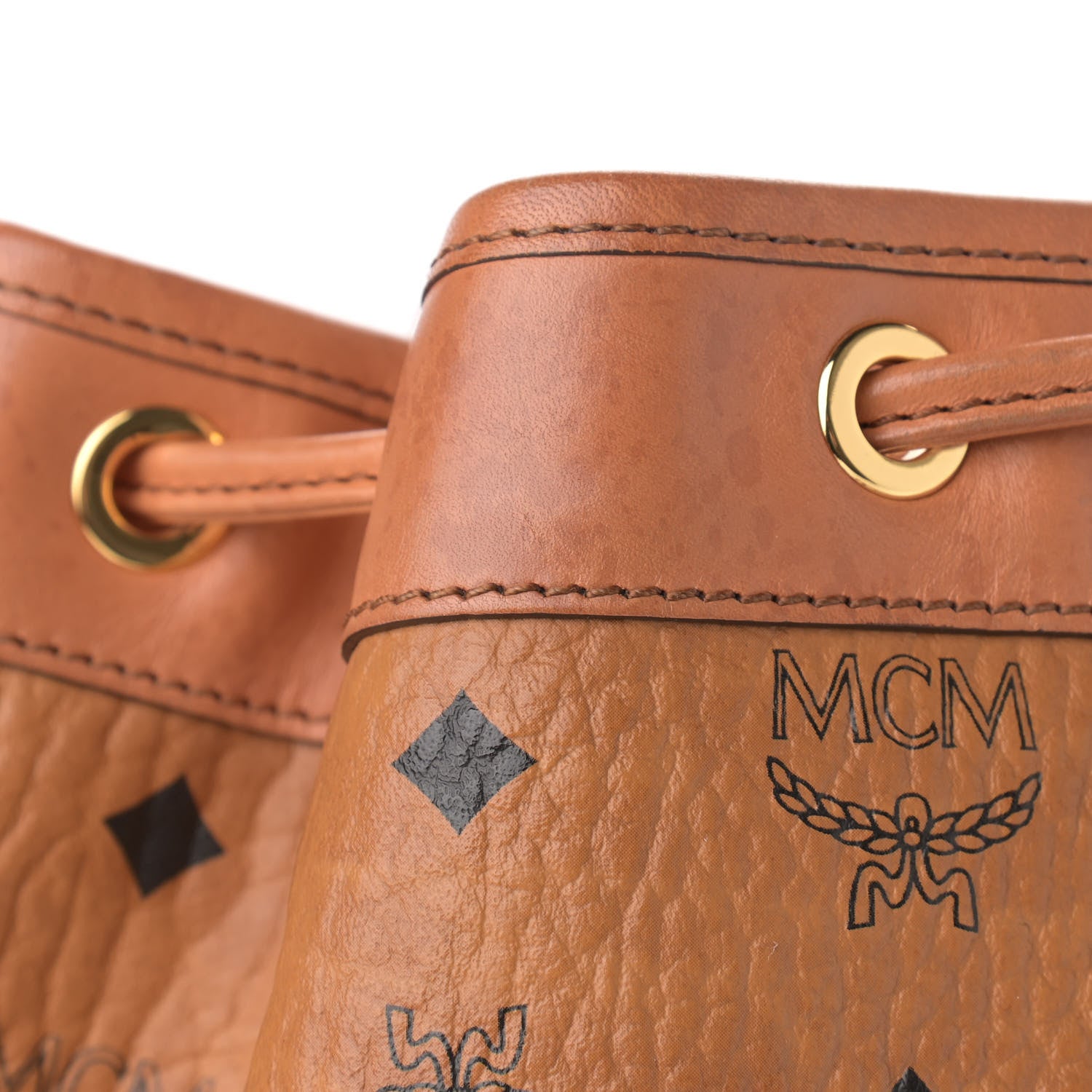 MCM Visetos Small Heritage Drawstring Bucket Bag Cognac 13 of 14