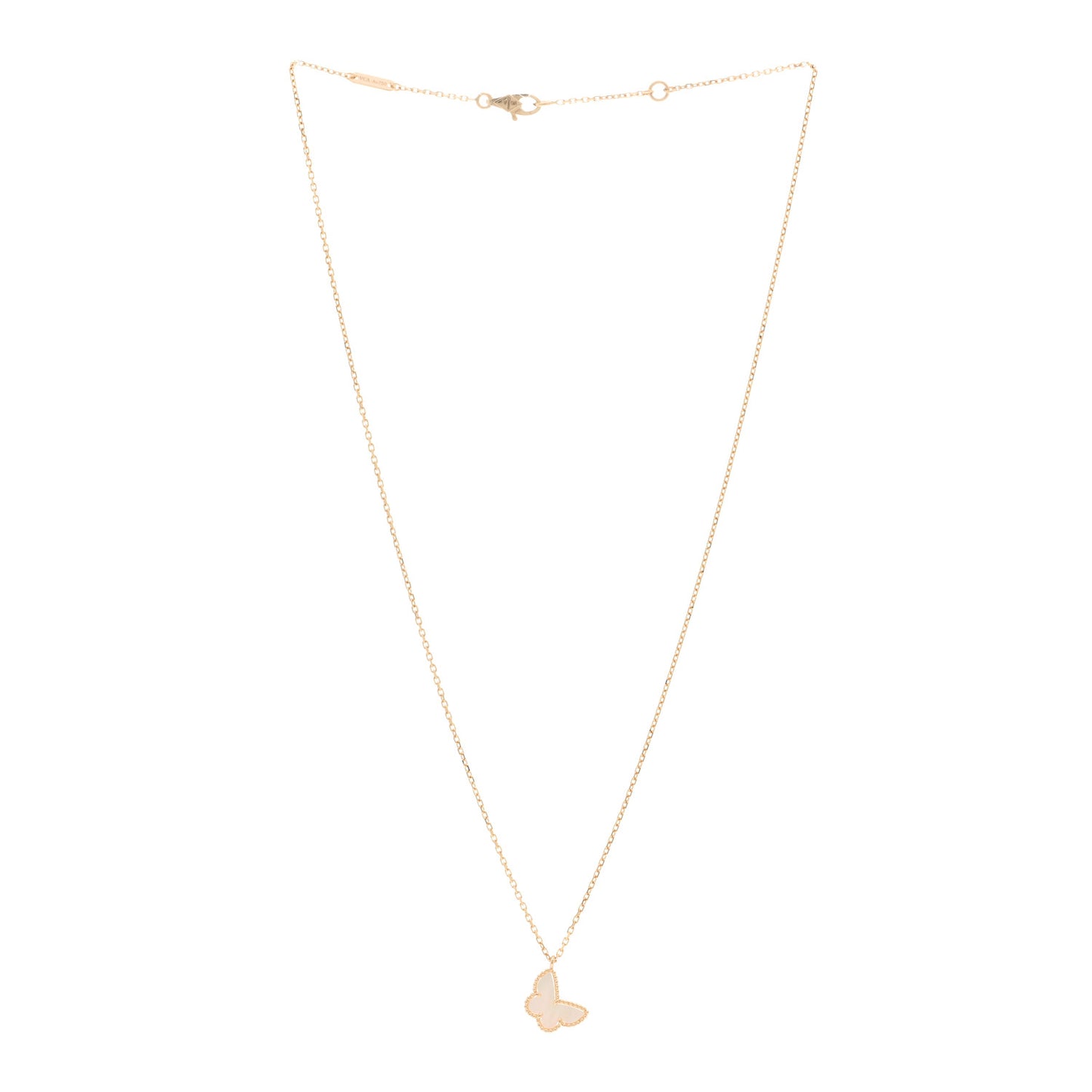 18K Yellow Gold Mother of Pearl Sweet Alhambra Butterfly Pendant Necklace