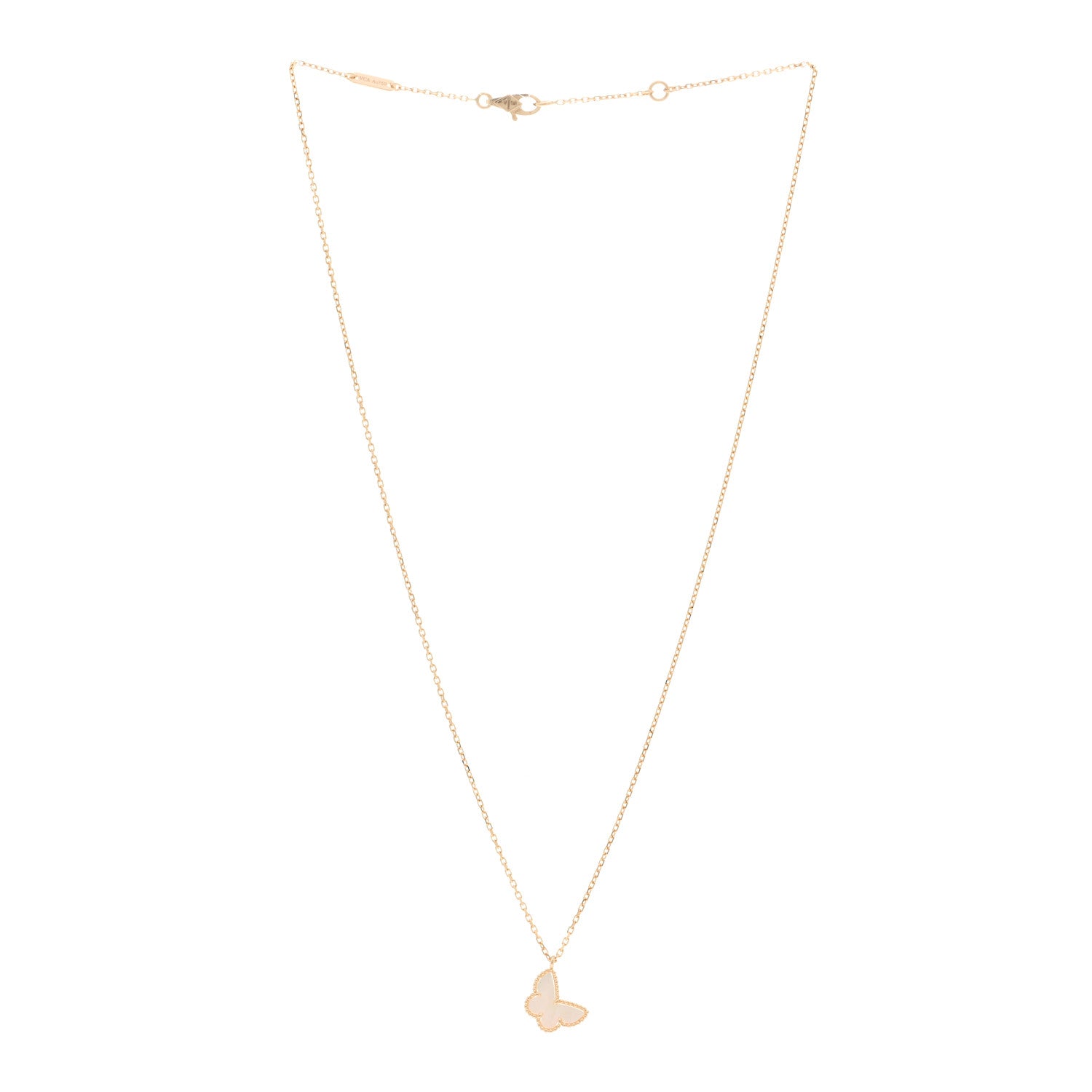 Van Cleef & Arpels 18K Yellow Gold Mother of Pearl Sweet Alhambra Butterfly Pendant Necklace 3 of 5