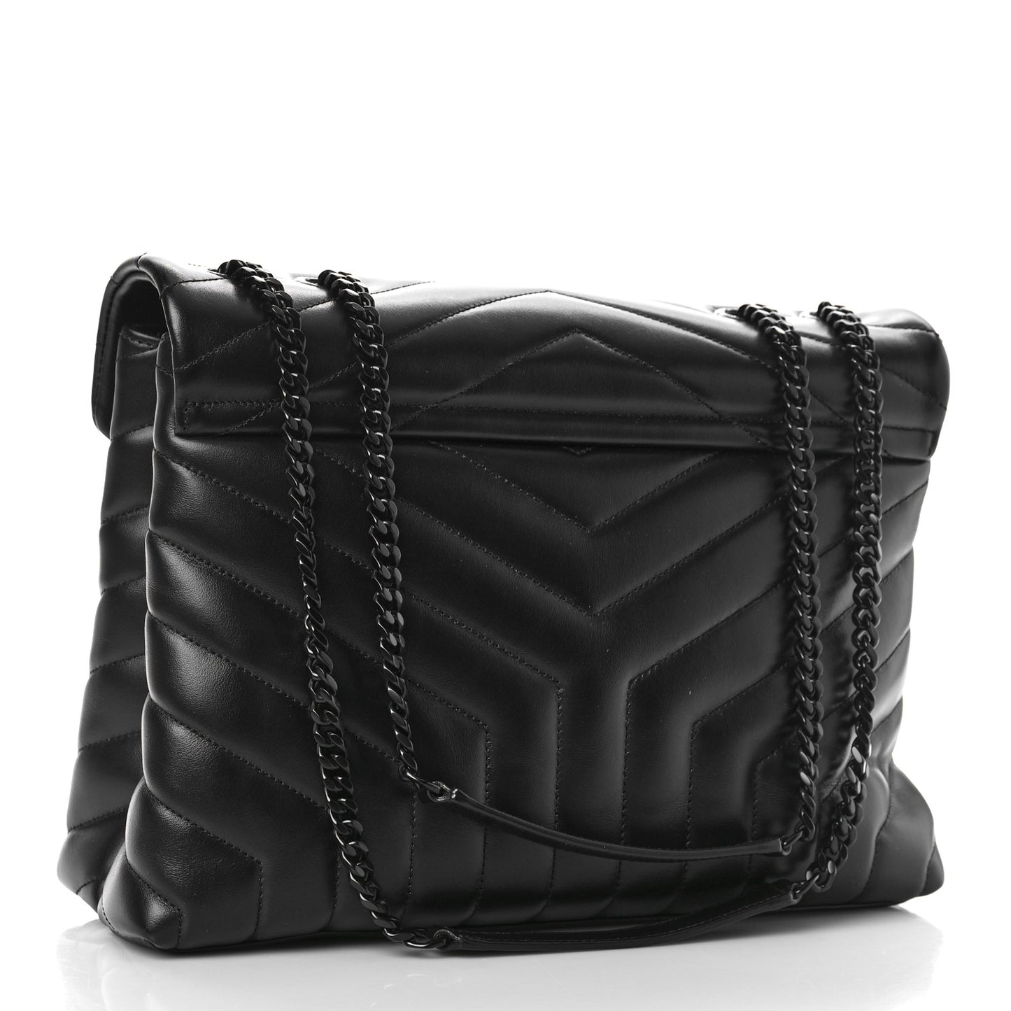 Calfskin Y Quilted Monogram Monochrome Medium Loulou Chain Satchel Black