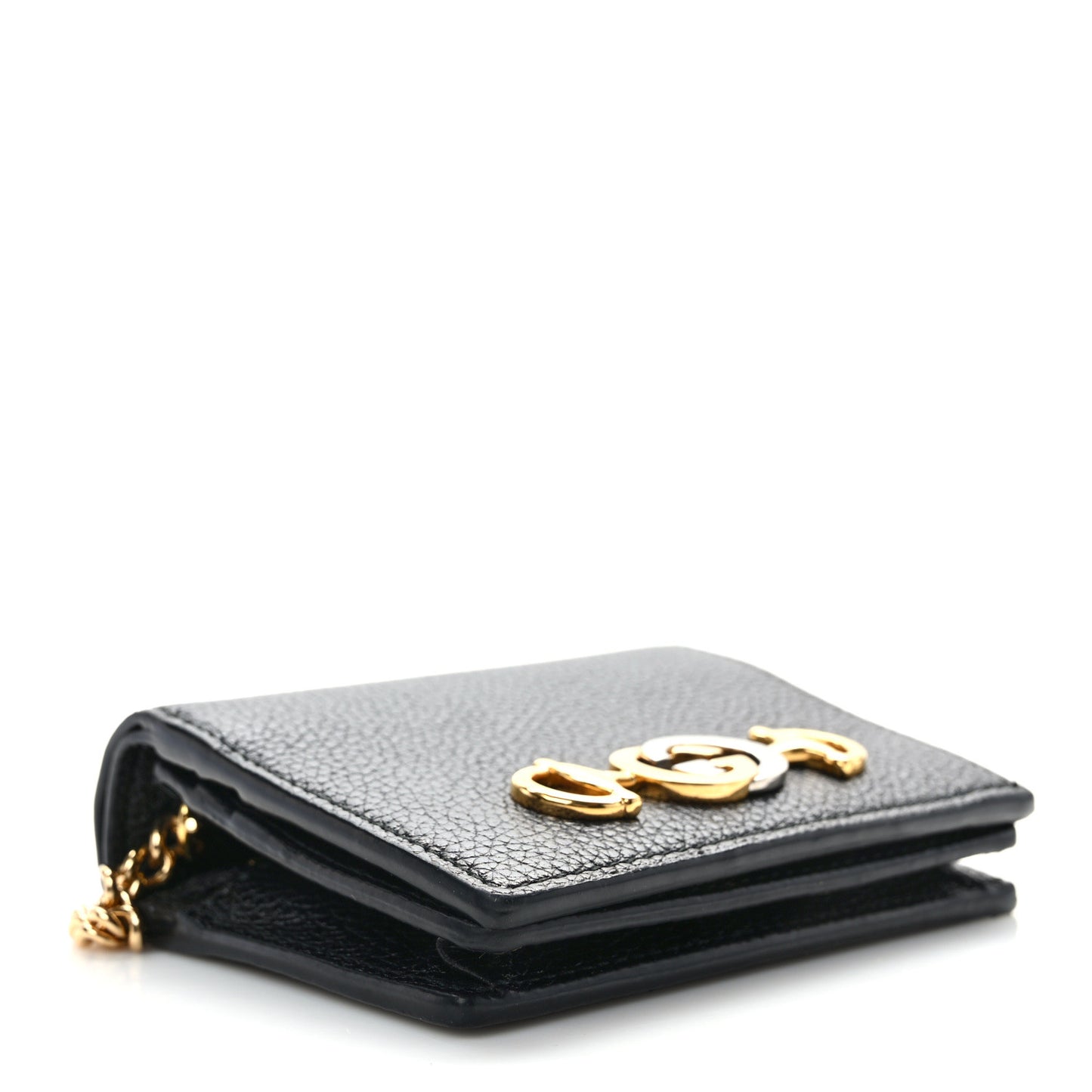 Grainy Calfskin Zumi Chain Card Case Wallet Black