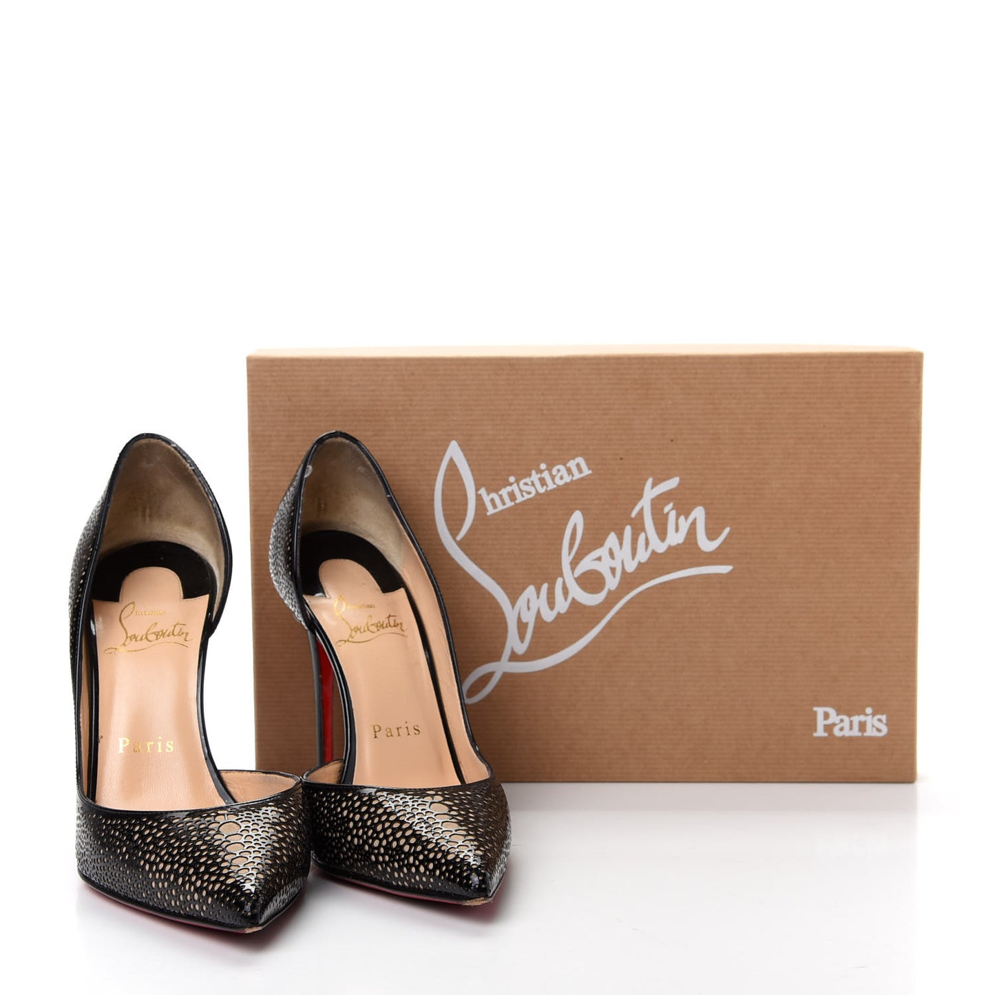 Patent Calfskin Perforated D'Orsay Pumps 35.5 Black