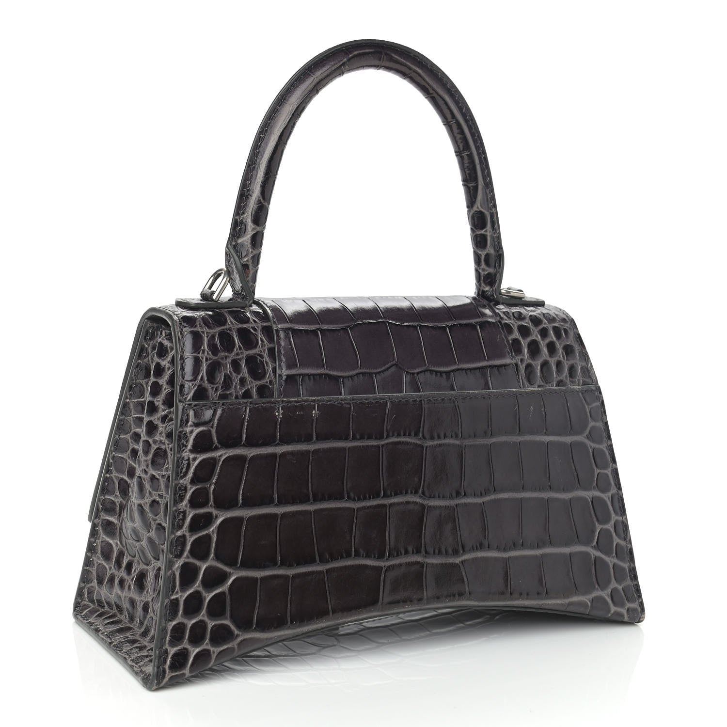 Balenciaga Shiny Calfskin Crocodile Embossed Small Hourglass Top Handle Bag Dark Grey 3 of 11