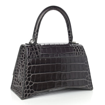 Balenciaga Shiny Calfskin Crocodile Embossed Small Hourglass Top Handle Bag Dark Grey 3 of 11