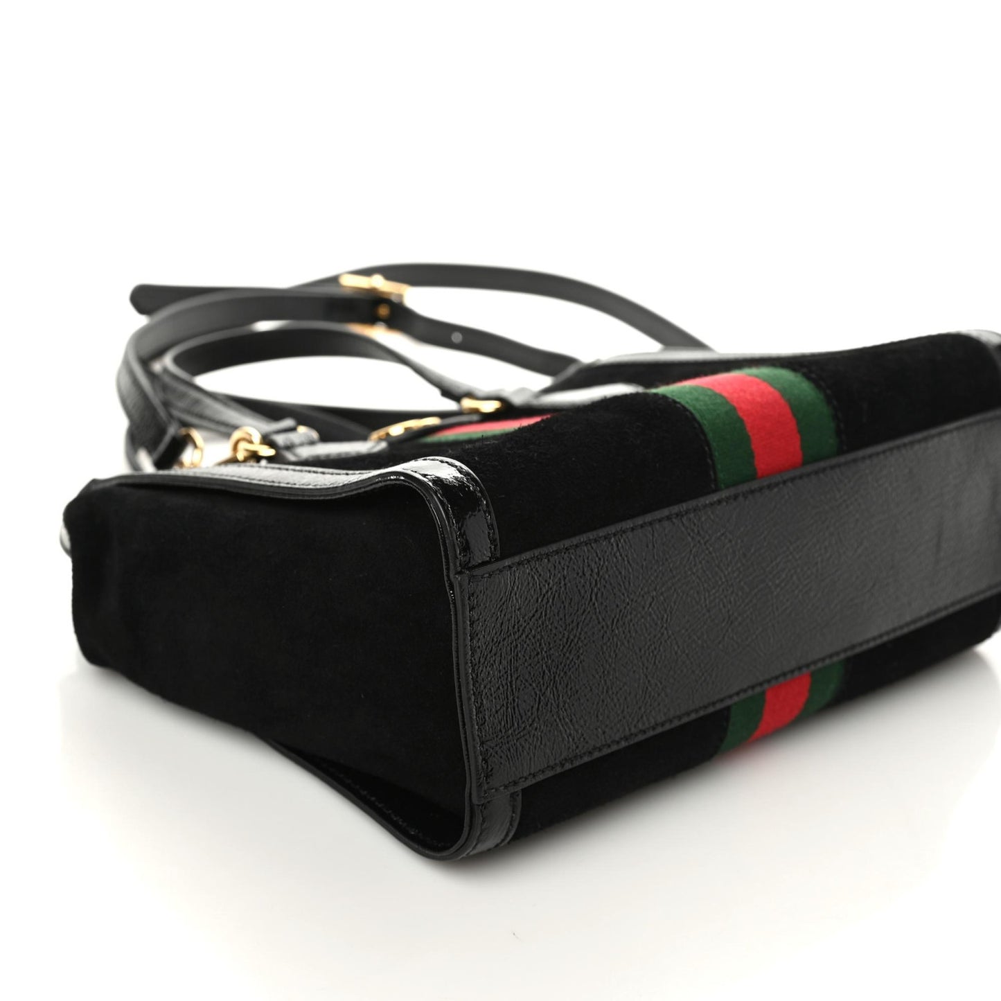 Suede Patent GG Web Small Ophidia Tote Bag Black