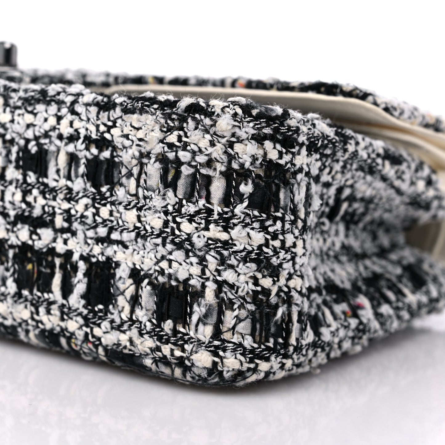 Tweed Quilted Medium Double Flap Black White Ecru