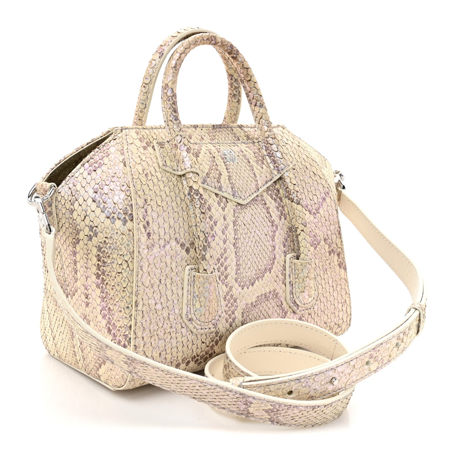 Snakeskin Mini Lock Antigona Shoulder Bag Dusty Gold