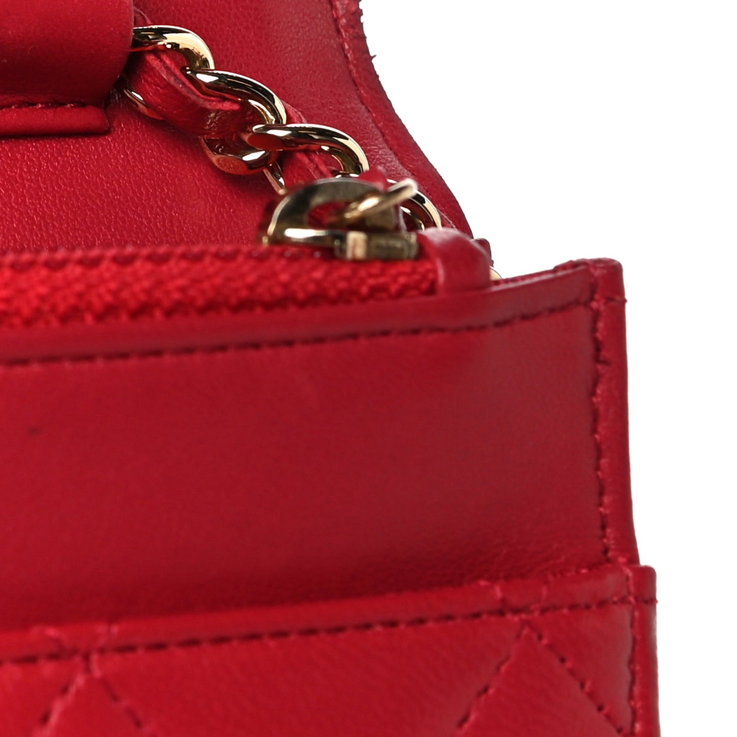 Lambskin Quilted Wallet on Chain WOC Red