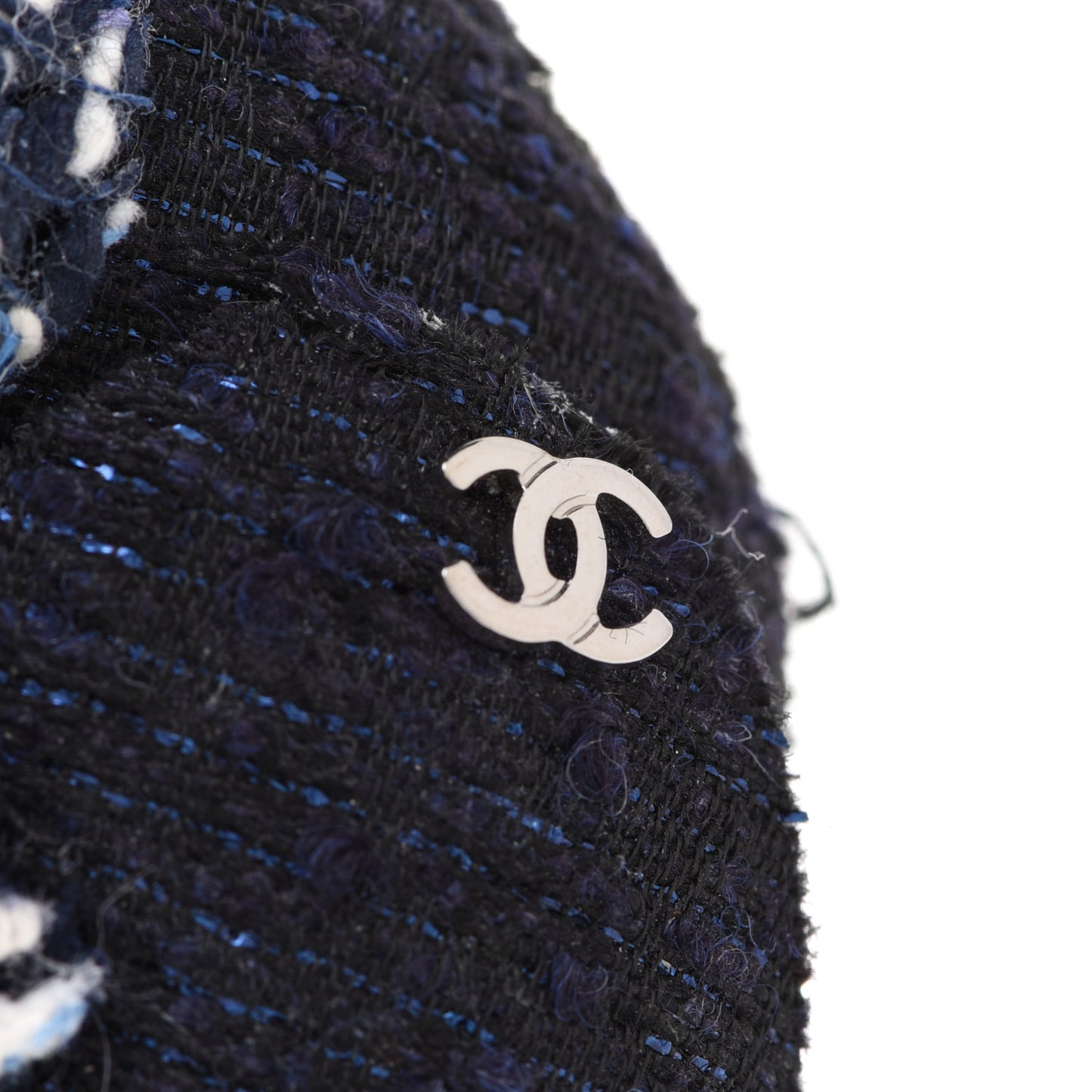 Tweed Camellia Pin Brooch Navy Blue White