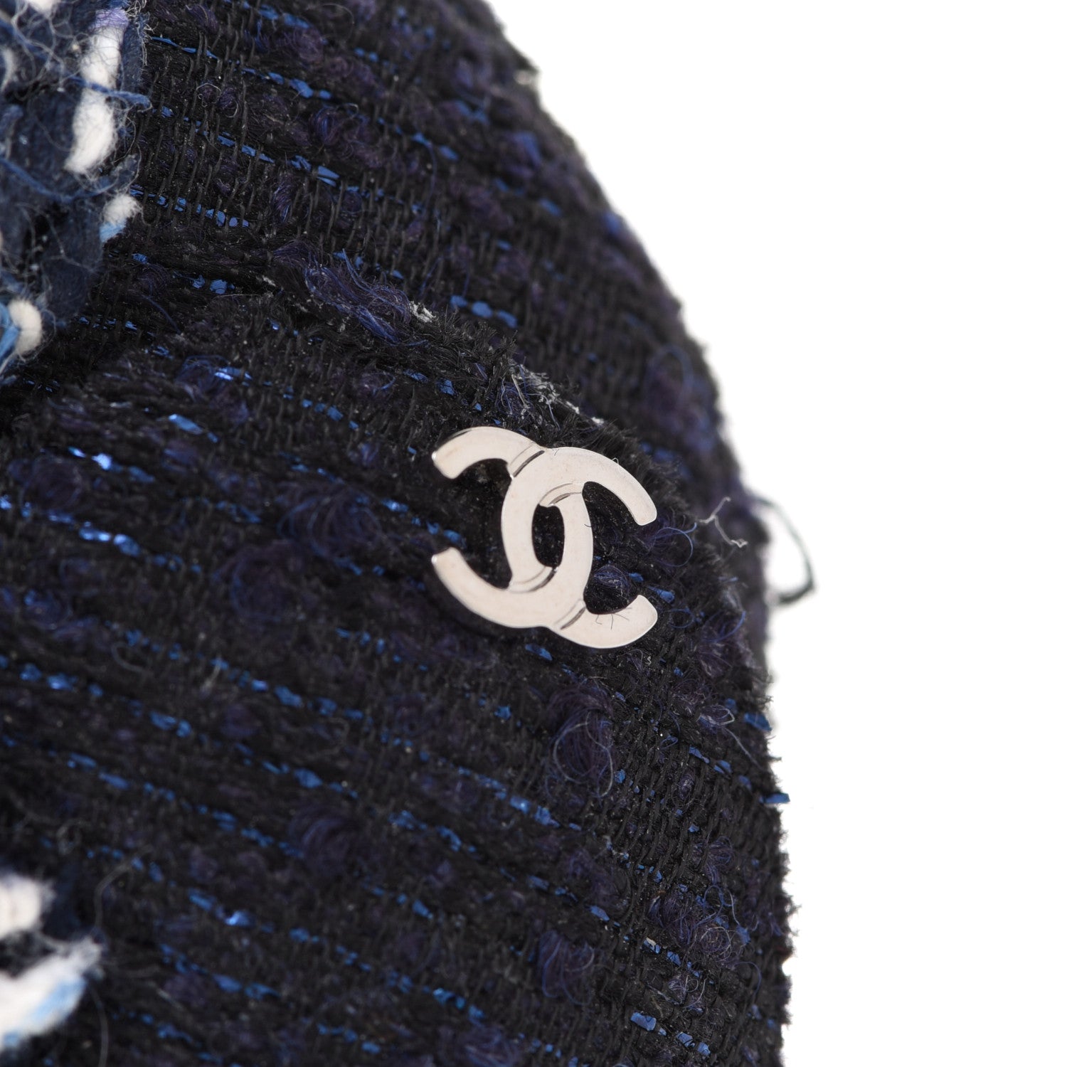 Chanel Tweed Camellia Pin Brooch Navy Blue White 4 of 4