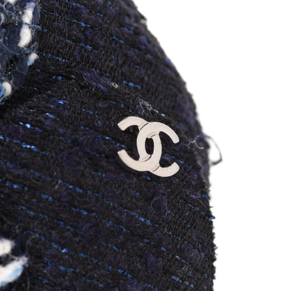 Chanel Tweed Camellia Pin Brooch Navy Blue White 4 of 4