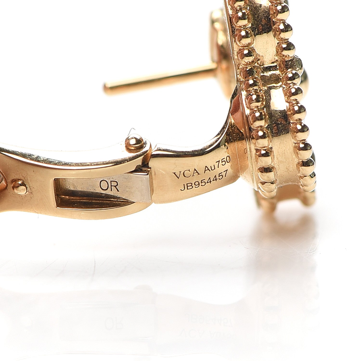 Van Cleef & Arpels 18K Yellow Gold Guilloche Vintage Alhambra Earrings 4 of 6