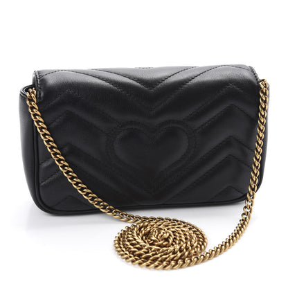 Gucci Calfskin Matelasse Super Mini GG Marmont Shoulder Bag Black 3 of 11