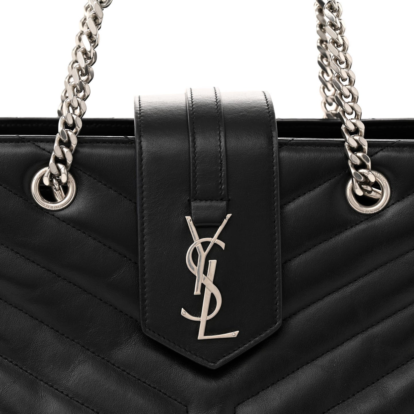 Calfskin Y Quilted Monogram Large Loulou Shopper Black