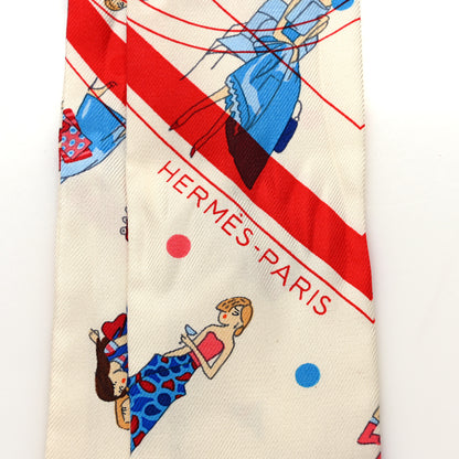 Hermes Silk Ex-Libris Les Parisiennes Twilly Crème Rouge Bleu 3 of 4