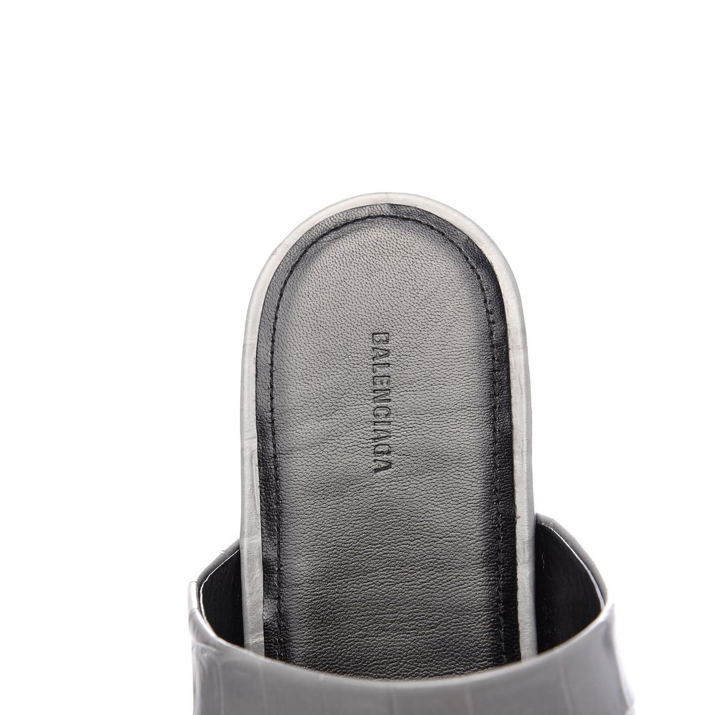 Calfskin Crocodile Embossed Oval BB 5mm Mule Sandals 38.5 Balenciaga Grey