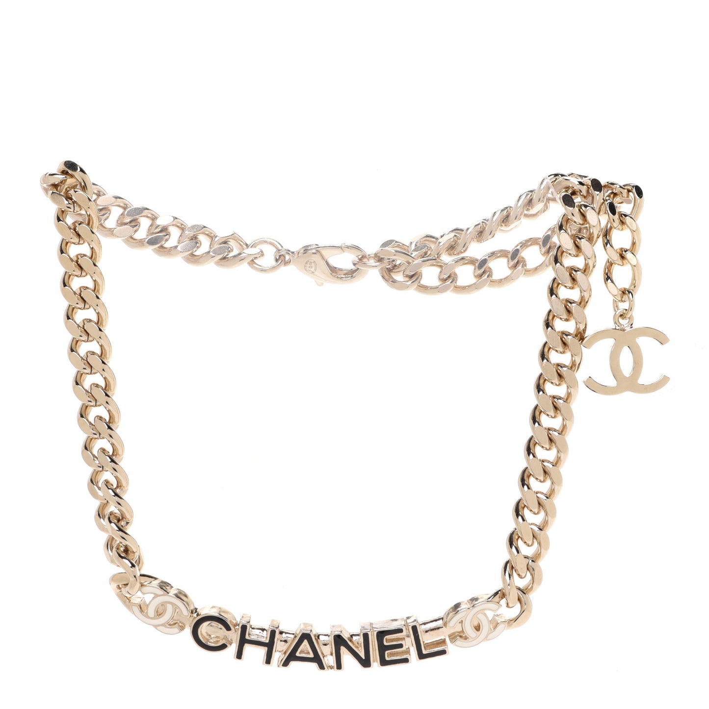 Enamel Metal Logo Choker Necklace Gold White Black