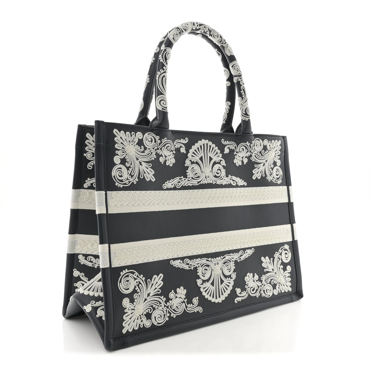 Christian Dior Calfskin Cornely-Effect Embroidery Medium Book Tote Black White 3 of 10