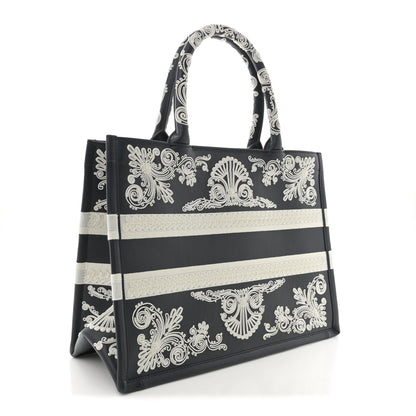 Christian Dior Calfskin Cornely-Effect Embroidery Medium Book Tote Black White 3 of 10