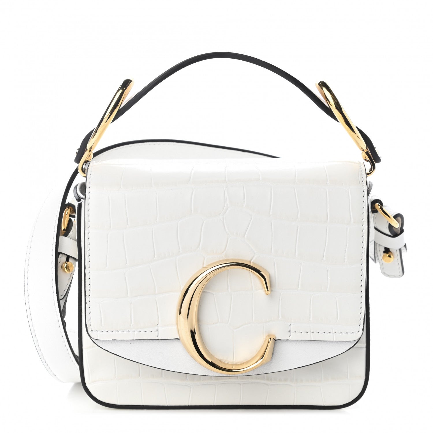 Chloe Calfskin Crocodile Embossed Mini C Double Carry Brilliant White 1 of 12