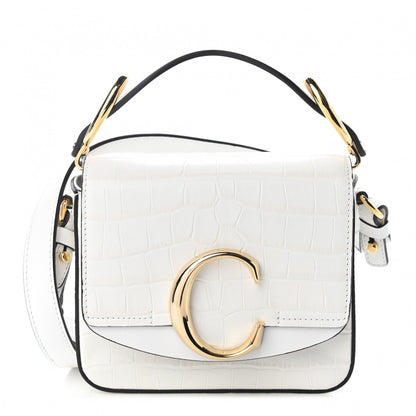 Chloe Calfskin Crocodile Embossed Mini C Double Carry Brilliant White 1 of 12