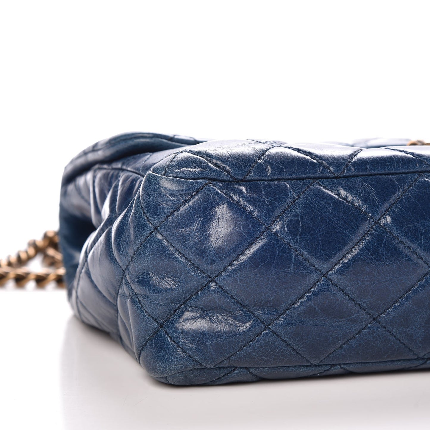 Glazed Calfskin Castle Rock Medium Flap Blue