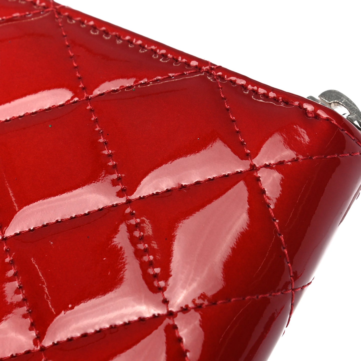 Patent Quilted Brilliant Zip Around Wallet Red