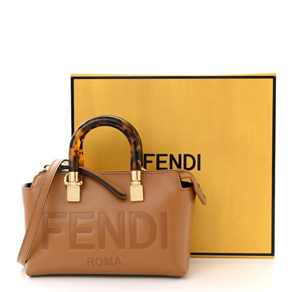 Fendi Vitello King Plexiglass Logo Embossed Mini By The Way Top Handle Boston Bag Caramello 11 of 11