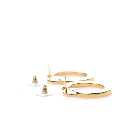 Chanel Metal Paris Button Hoop Earrings Gold 3 of 5