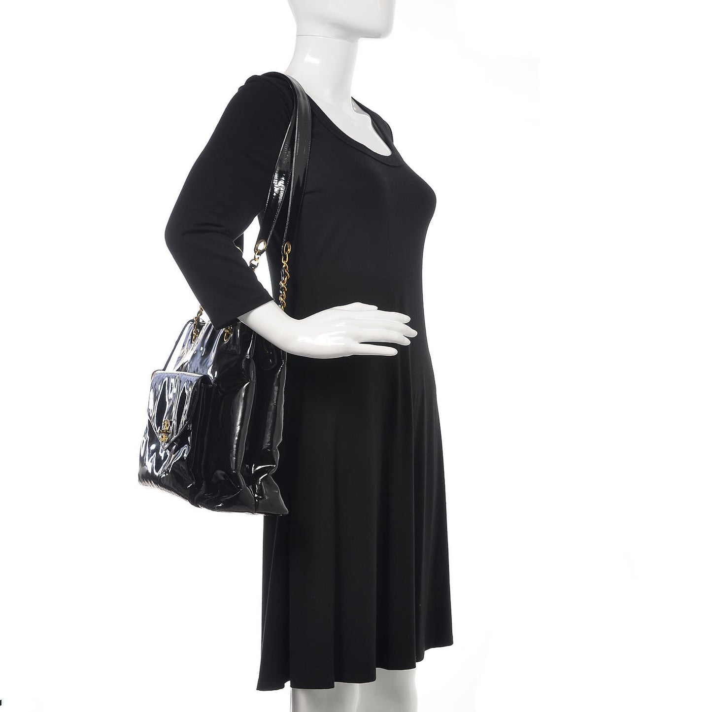 Patent Flap Shoulder Bag Black