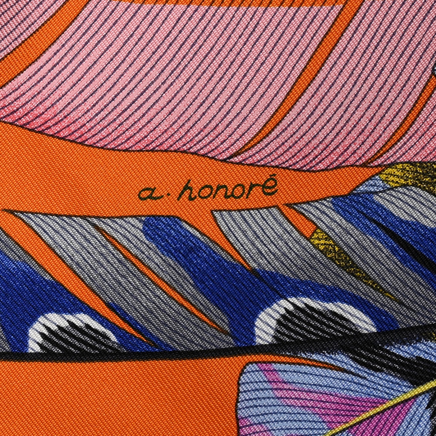Silk Plumes En Fete Scarf 90 Orange Bleu Rose